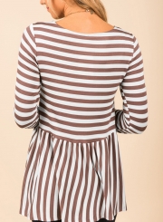 Casual Striped Round Neck Long Sleeve Loose Tee