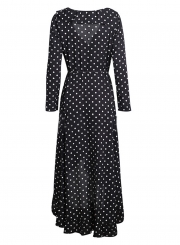 Black High Waist Polka Dot Slit Maxi Dress