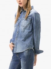 Casual Button Down Faded Denim Shirt