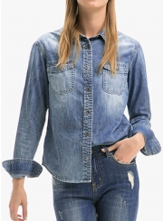 Casual Button Down Faded Denim Shirt