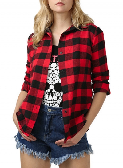 Red Plaid Button Down Shirt YOUYOUFASHIONEC.com