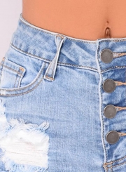 Blue Casual Destroyed Ripped Distressed Denim Mini Shorts