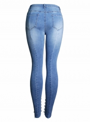 Destroyed Ripped Distressed Beading Design Ankle Length Jeans