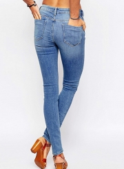 Casual Stretch Faded Ripped Slim Fit Skinny Denim Jeans