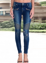 Casual Stretch Ripped Mid Waist Elasticity Slim Fit Jeans