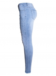 Stretch Faded Slim Fit Skinny Ankle Length Jeans For Women