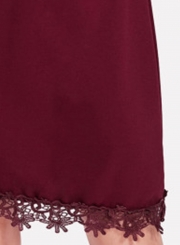 Burgundy Lapels Lace Hem Slim Button Down Dress