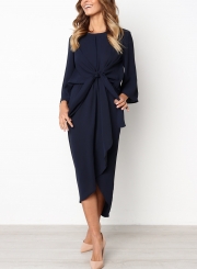 Navy Waist Bow Design Irregular High Low Dress