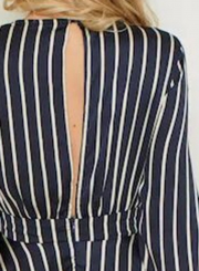 Black Women's Casual Striped V Neck Long Sleeve Loose Irregular Mini Dress