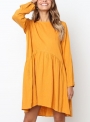 yellow-round-neck-long-sleeve-high-low-loose-pleated-mini-dress-with-pockets