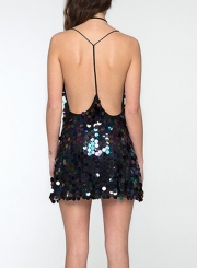 Sexy Sequin Dress V Neck Dresses Backless Mini Party Dress