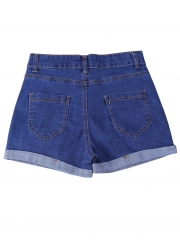 High Waist Single-Breasted Rolled-Up Denim Shorts With Pockets