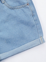 High Waist Wide Leg Rolled-Up Loose Denim Shorts With Pockets