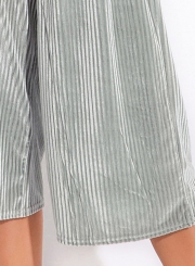 Grey V Neck Long Sleeve Elastic Waist Wide Leg Solid Color Velvet Jumpsuit