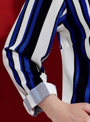 Blue Casual Striped Asymmetric Button Down Shirt