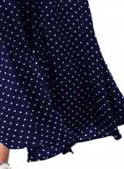 Casual Half Sleeve Button Down Polka Dot Pockets Maxi Dress With Belt