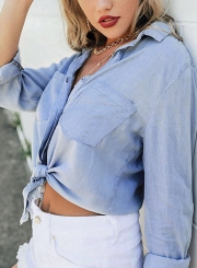 Blue High Low Loose Button Down Shirt