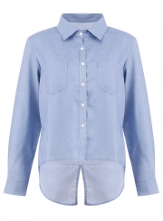 Blue High Low Loose Button Down Shirt