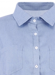 Blue High Low Loose Button Down Shirt