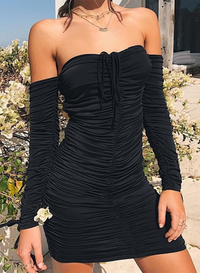 Black Sexy Off Shoulder Bodycon Dress YOUYOUFASHIONEC.com