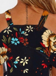 Fashion Slim Floral Printed Short Sleeve Off The Shoulder Dress