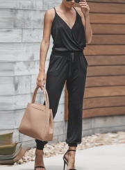 Black Spaghetti Strap Elastic Waist Jumpsuit