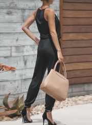 Black Spaghetti Strap Elastic Waist Jumpsuit