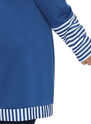 Blue Casual Striped Cowl Neck Long Sleeve Irregular Sweatshirt With Pockets