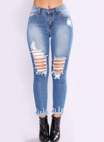 Destroyed Ripped Stretch Faded Slim Fit Skinny Denim Jeans