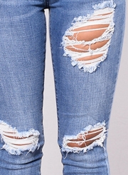 Casual Ripped Distressed Embroidered High Waist Skinny Jeans With Pockets