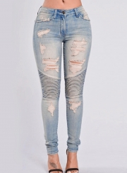 Ripped Distressed High Waist Boyfriend Skinny Jeans With Pockets