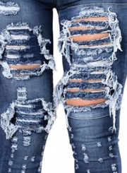 Casual Destroyed Distressed High Waist Sim Fit Skinny Stretchy Jeans