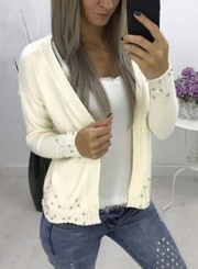 Casual Long Sleeve Open Front Solid Color Short Cardigan