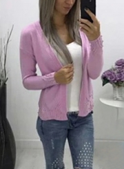 Casual Long Sleeve Open Front Solid Color Short Cardigan