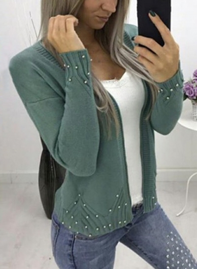 Casual Long Sleeve Open Front Solid Color Short Cardigan