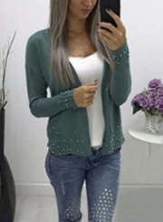 Casual Long Sleeve Open Front Solid Color Short Cardigan