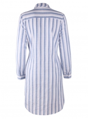 Light Blue Casual Striped Long Sleeve High Low Button Down Mini Dress