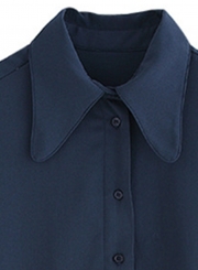 Navy Chiffon Long Sleeve Loose Button Down Shirt