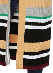 Khaki Casual Striped Long Sleeve Open Front Slim Long Cardigan