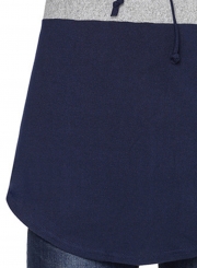 Deep Blue Women's High Neck Long Sleeve Color Block Loose Pullover Sweatshirt