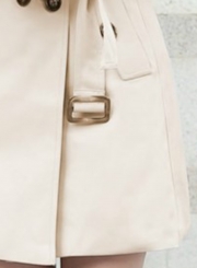 Khaki Casual Turn-Down Collar Long Sleeve Slim Fit Coat With Belt