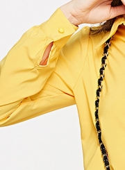 Yellow Turn-Down Collar Long Sleeve Slim Solid Color Button Down Shirt