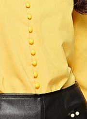 Yellow Turn-Down Collar Long Sleeve Slim Solid Color Button Down Shirt