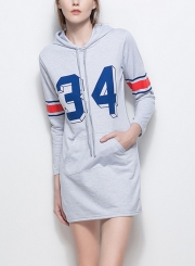 Grey Women's Striped Long Sleeve Slim Long Pullover Hoodie With Pocket