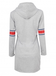 Grey Women's Striped Long Sleeve Slim Long Pullover Hoodie With Pocket