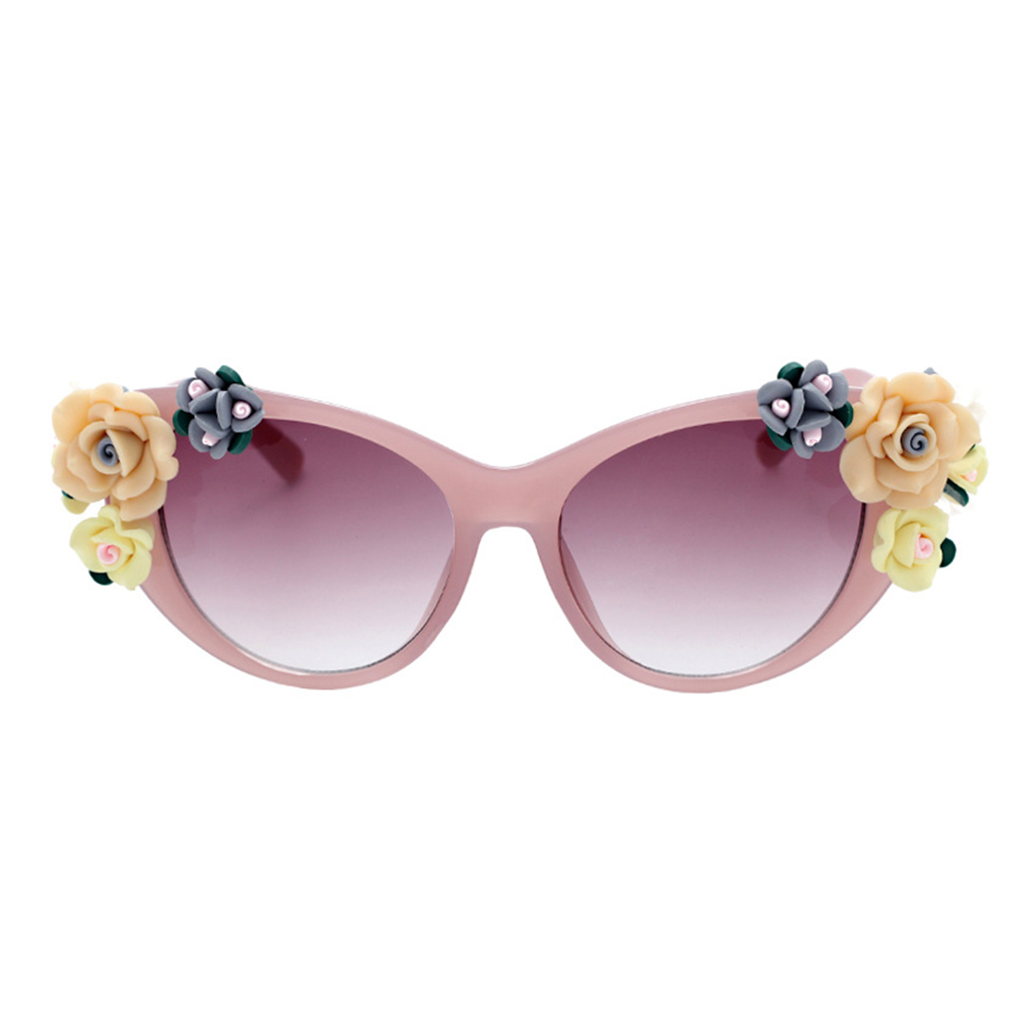 Women's Charming Plastic Baroque Style Flower Decoration Uv Sunglasses ...