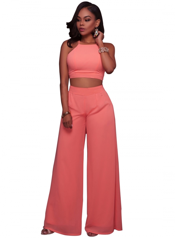Women's Solid Color 2 Piece Crop Top Pants Set - STYLESIMO.com