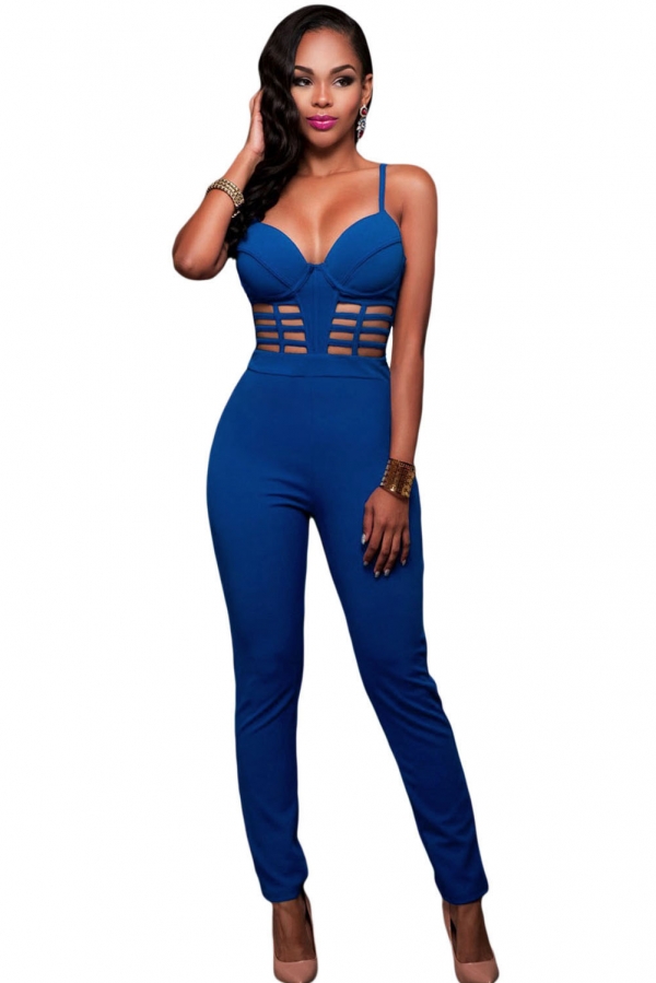 Blue Bustier Padded Jumpsuit - STYLESIMO.com