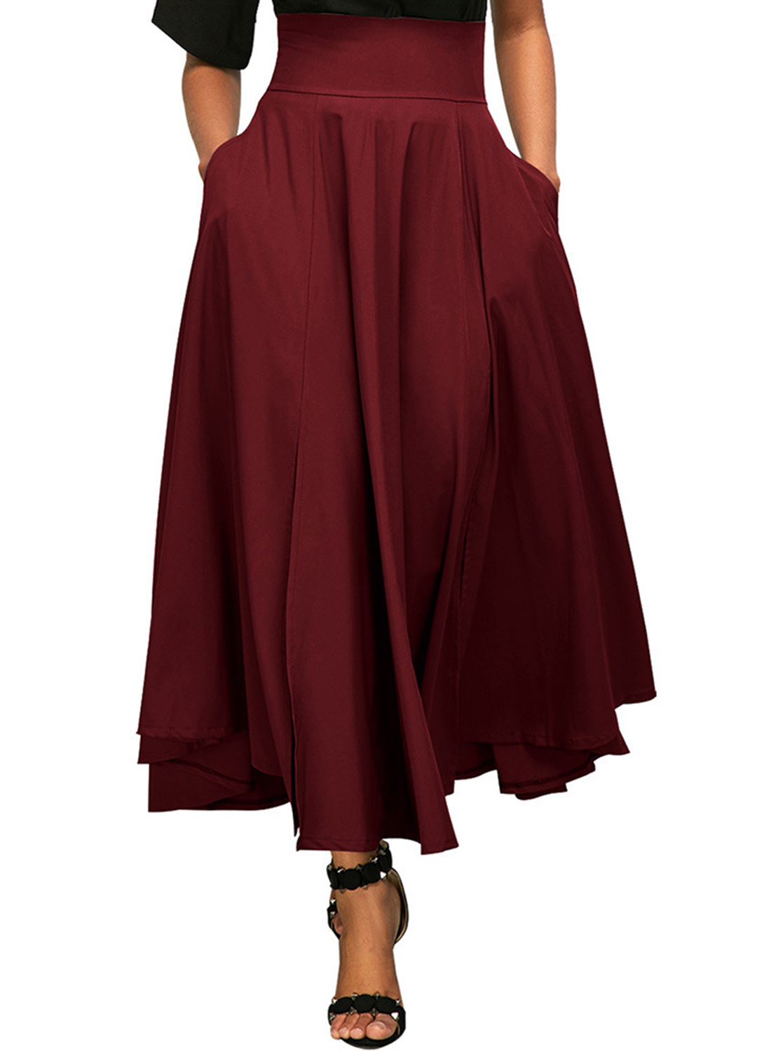 Solid High Waist Back Lace up Pleated Skirt - STYLESIMO.com