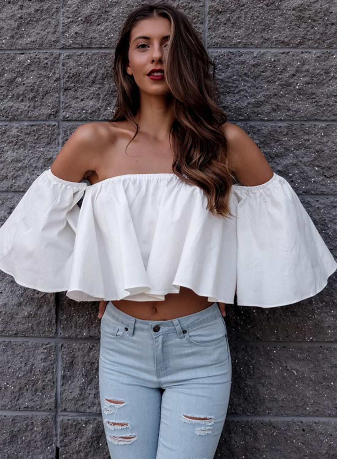 Off Shoulder Loose Fit Ruffle Blouse - STYLESIMO.com
